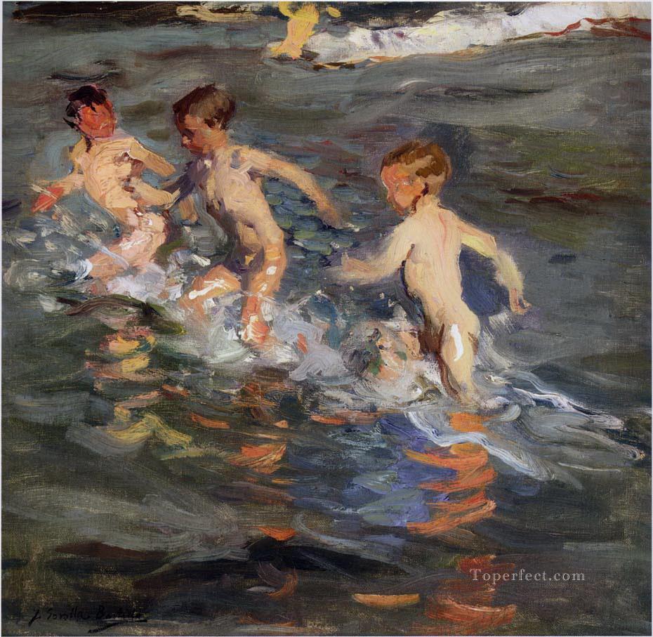 1899 年のビーチの子供たち 子供の印象派油絵